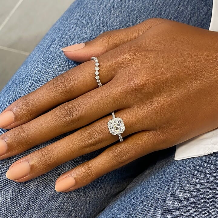 1.74ct Asscher Cut Diamond Classic Halo Engagement Ring flat