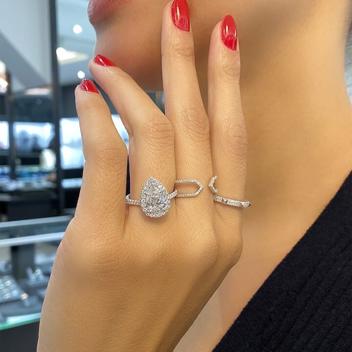1.71 carat Pear Shape Diamond Double-Edge Halo Engagement Ring
