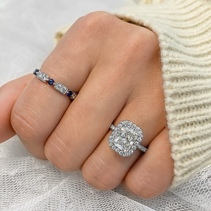 2.02 carat Radiant Cut Diamond Halo Engagement Ring front view