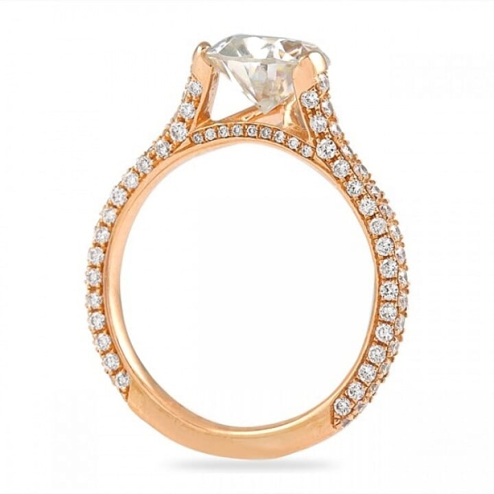 Pear Moissanite Rose Gold Three Row Engagement Ring side