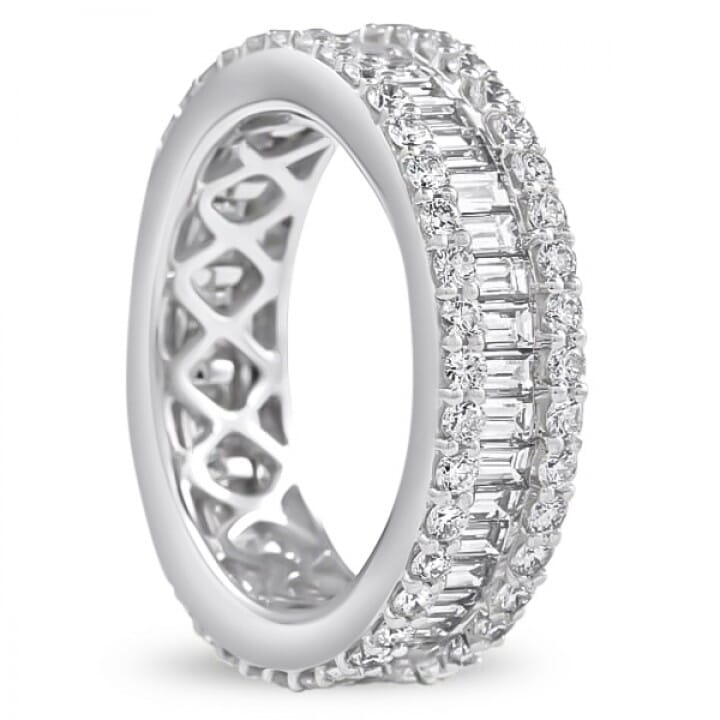 Baguette & Round Three Row Eternity Band flat