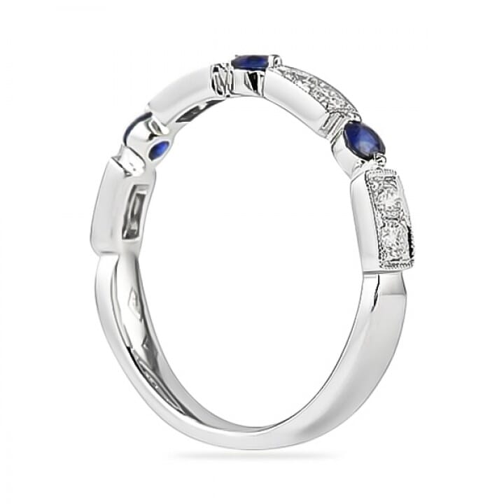 Sapphire and Diamond Wedding Band Ring angle