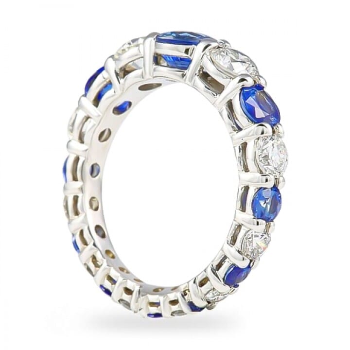 Sapphire and Diamond Tapered Eternity Band flat