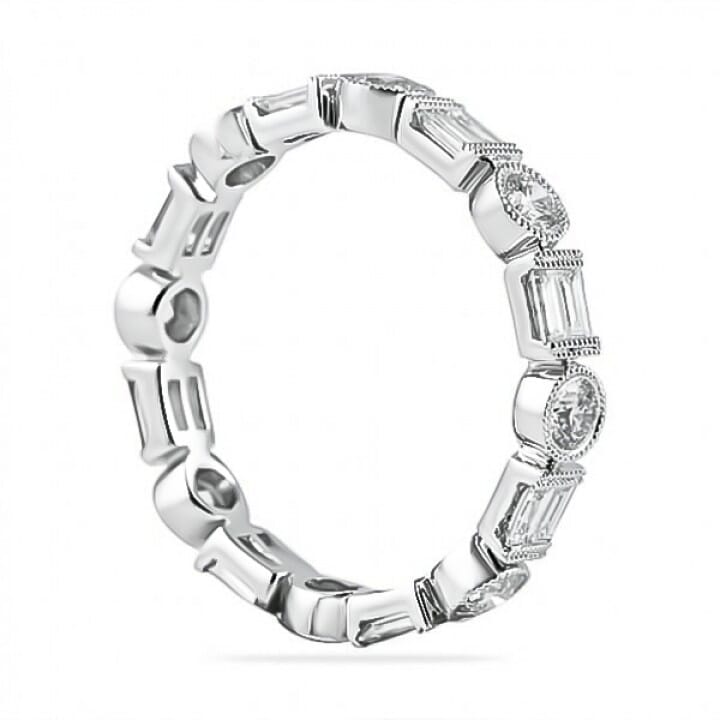 Round and Baguette Two-Row Eternity Band | White Gold | by Lauren B Jewelry