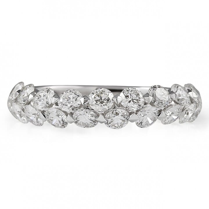 Domed 2-Row Pave-Set Diamond Wedding Band Anniversary Ring