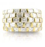 Five Row Wide Baguette Diamond Yellow Gold Ring