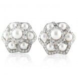 PEARL AND DIAMOND 18K WHITE GOLD CLUSTER EARRINGS