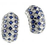 Diamond And Sapphire 18K White Gold Wide Hoop Earrings