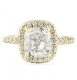 2.10 ct Cushion Diamond Yellow Gold Halo Engagement Ring