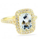 Aquamarine and Diamond Yellow Gold Halo Ring