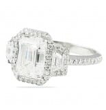 3.01 ct Emerald Cut Three-Stone Halo Engagement Ring
