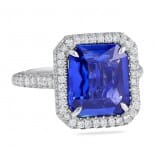 4.65ct Sapphire and Diamond Halo with Three Row Band Ring