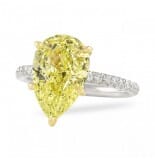 4.23 Carat Pear Shape Yellow Diamond Two-Tone Engagement Ring