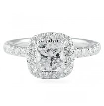 1.00 ct Princess Cut in Cushion Halo White Gold Engagement Ring