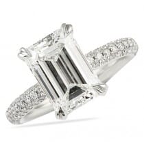 3 carat emerald cut engagement ring with three row pave band