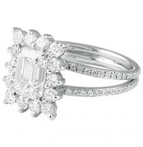 1.70 ct Emerald Cut Diamond Vintage Halo Engagement Ring