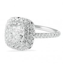 cushion cut double halo engagement ring with cathedral band