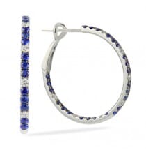 DELICATE PAVE DIAMOND AND SAPPHIRE HOOP EARRINGS WHITE GOLD