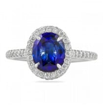blue sapphire oval halo ring custom made