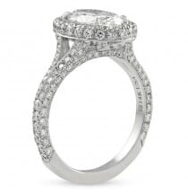 1.51 carat Oval Diamond Three-Row Band Halo Engagement Ring front view
