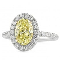 1.50 carat Oval Yellow Diamond Engagement Ring white gold pave band front view