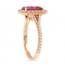 pink sapphire emerald cut rose gold halo