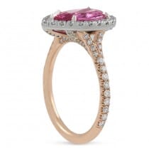 pink sapphire halo engagement ring with rose gold band