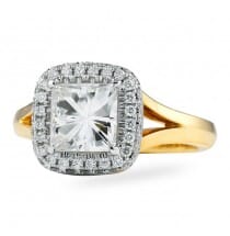 Princess Cut Moissanite Halo Two-Tone Engagement Ring front
