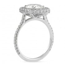 Round Moissanite in Cushion Halo Engagement Ring white gold pave diamond band