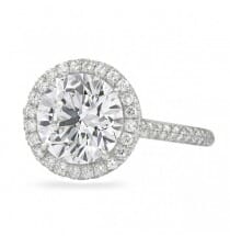 ROUND MOISSANITE HALO RING WITH TWO ROW PAVE BAND
