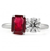 Ruby and Round Diamond Invisible Gallery™ Duo Ring front view 14 karat white gold
