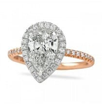 pear shape diamond rose gold halo engagement ring