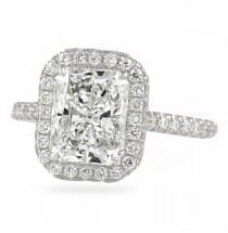 2.5 carat radiant cut diamond halo ring flat