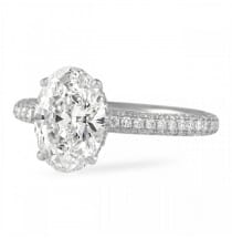 oval diamond with three row band engagement ring