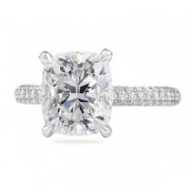 4.11 ct Cushion Cut Diamond Three-Row Band Engagement Ring