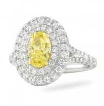 1.00ct Fancy Intense Yellow Oval Diamond Double Halo Ring front view