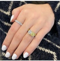 Emerald Cut and Yellow Heart Diamond Duo Ring front view 14 karat white gold yellow