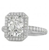 radiant cut diamond three row engagement ring