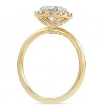 Round Moissanite Yellow Gold Halo Engagement Ring flat lay