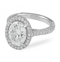 Oval Moissanite Halo with Three-Row Band Ring flat