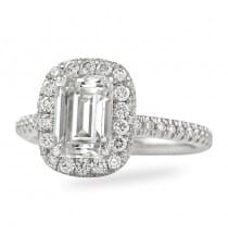 Emerald Cut Moissanite Rounded Edge Halo Ring flat lay