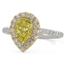 1.00 Carat Pear Shape Yellow Diamond Halo Ring