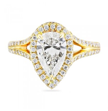1.50ct Pear Shape Yellow Gold Halo Engagement Ring flat