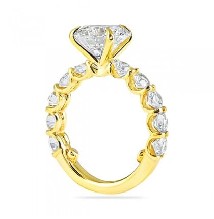3.00ct Round Diamond Yellow Gold Ring with U-Shape Band flat