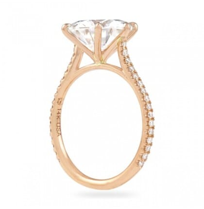 round moissanite rose gold six prong engagement ring
