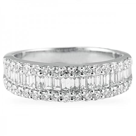 baguette and round diamond halfway wedding band ring