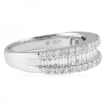 baguette and round diamond halfway wedding band ring
