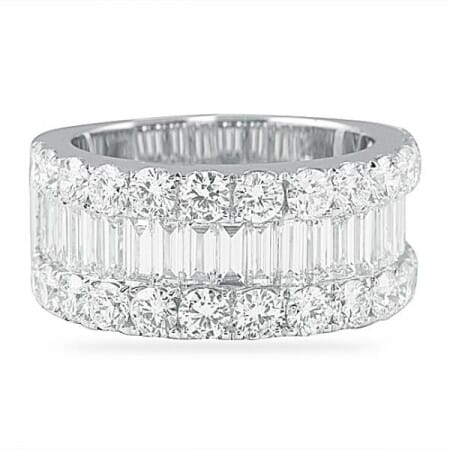 baguette and round diamond wide wedding band ring