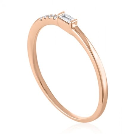 Baguette and Half Pave Diamond Ring rose gold