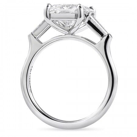 3.81ct Radiant Cut Lab Diamond Three-Stone Engagement Ring flat